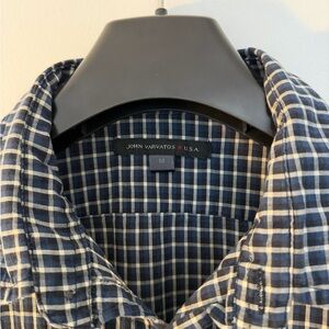 John Varvatos Blue and White Plaid Casual Button Down Shirt